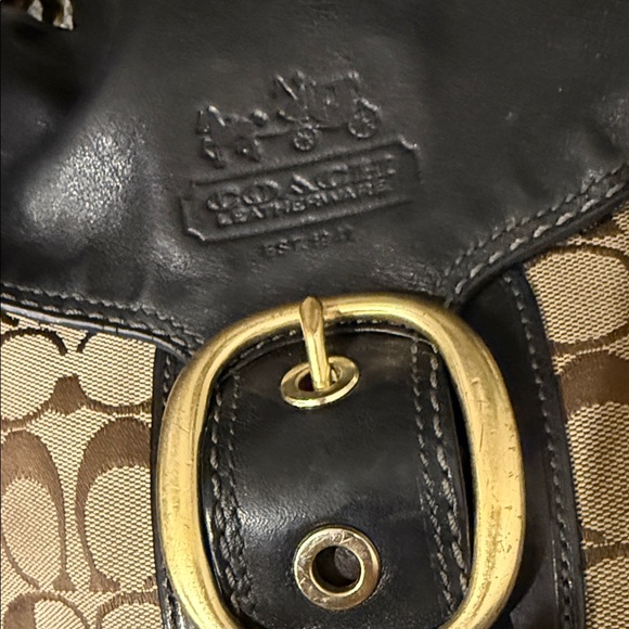 Coach Black and Tan Crossbody Bag saddle style bag leather handbag designer - Picture 5 of 9